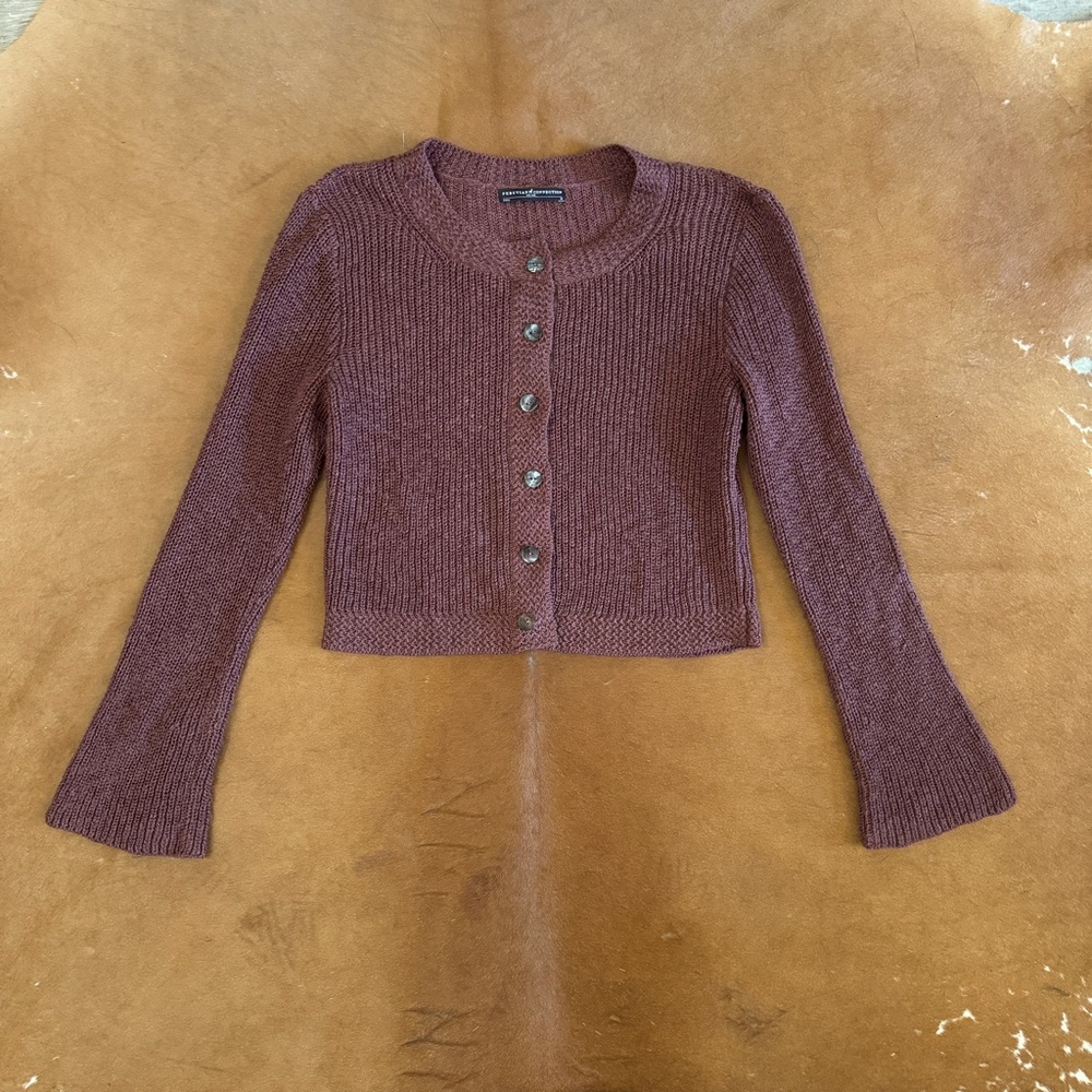 Peruvian Connection Brown knit bell sleeve cardigan